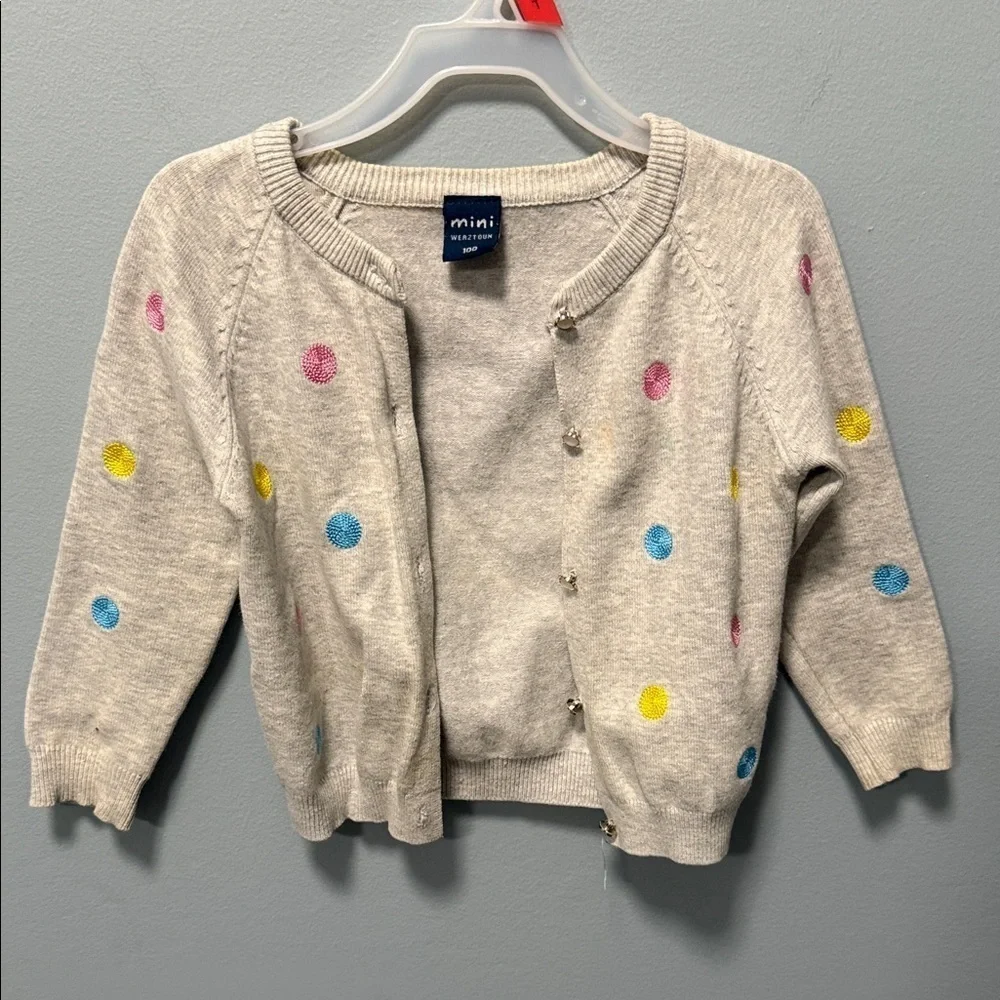 Kids Polka Dot Cardigan - Gray with Multicolor Dots
